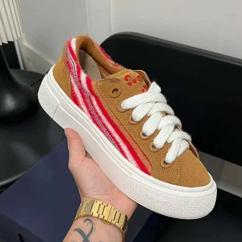 Suede Fashion Color Blocked Wear Resistant Sneakers Versatile Height Increasing Lace Up Couple Comfortable Casual Shoes 3