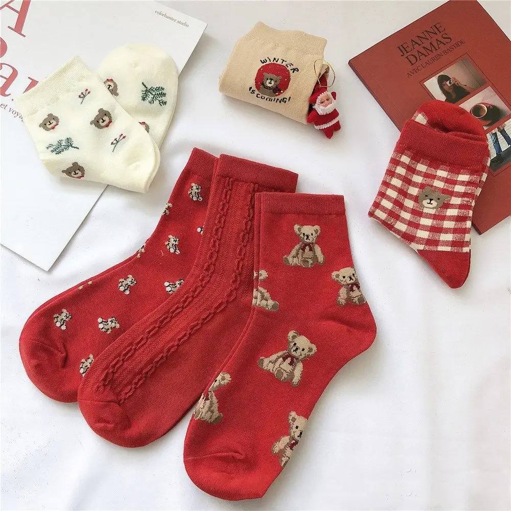 

1 пара милых коротких носков, женские носки до щиколотки, осенне-зимние разноцветные рождественские носки