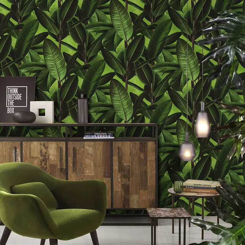 

Tropical Plant Forest Banana Leaf Wallpaper Roll Home Decor Living Room Bedroom Palm Leaves Wall Coverings Green Wall Paper