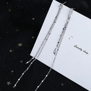 VOQ Silver Color Exaggerated Long Chain Tassel Asymmetric Earrings for Women Banquet Statement Earrings Fashion Jewelry