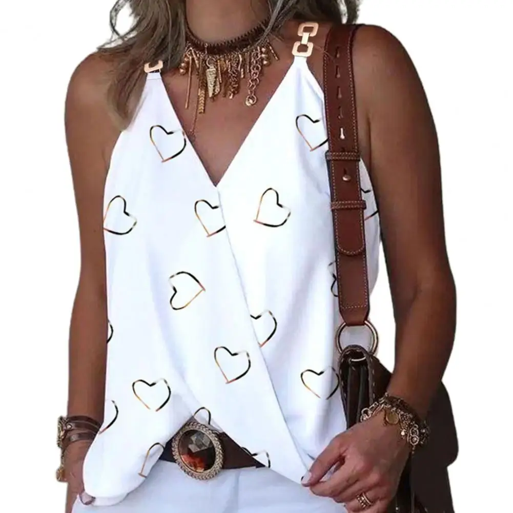 

Summer Vest Blouses Woman 2023 Top Women Sleeveless Sexy V-Neck Chain Print Pullover Blusa Sling Clothing Female Camis Tops