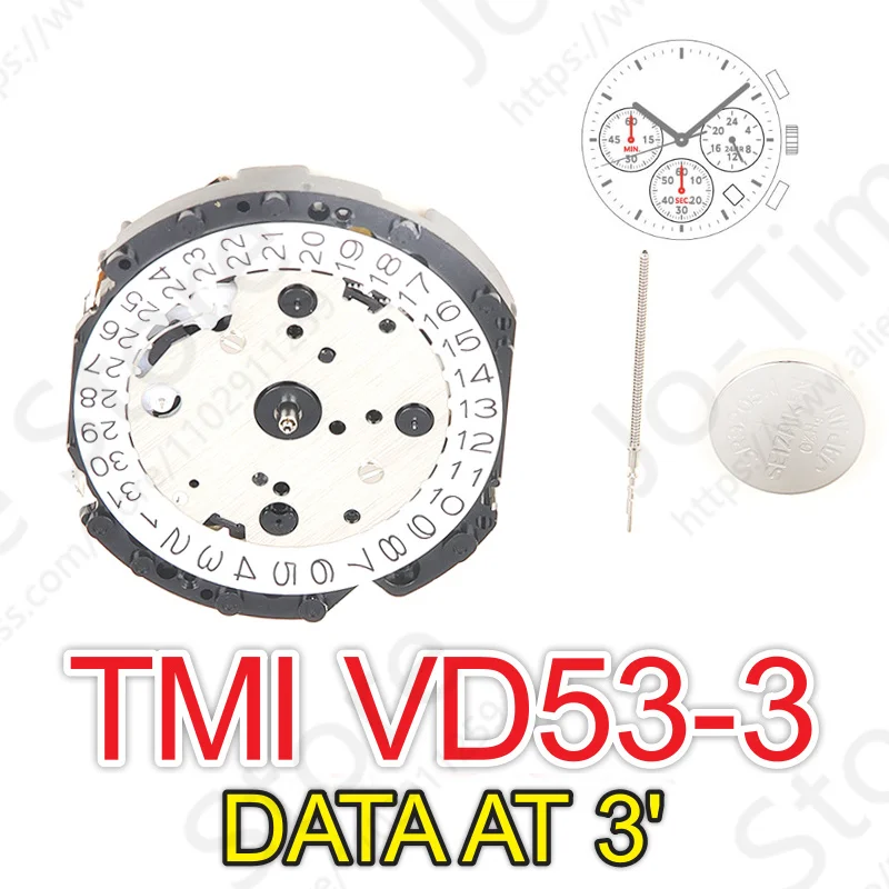

VD53 movement TMI VD53C-3 Quartz Movement Three Hands with 3Eyes ＆Date Small Chronograph Second＆Minute,24Hour Indicator Hands