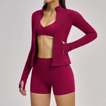 3PCS Yoga Sports Set Women'S Shockproof Sports Bra High Waist Fitness shorts Yoga Long Sleeve Suit Running Gym Workout Clothes 1