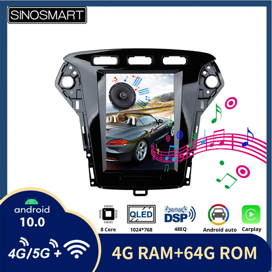 Sinosmart 테슬라 스타일 자동차 GPS 멀티미디어 라디오 네비게이션 플레이어, 포드 몬데오/MK4 2011-2013 8 코어, DSP 48EQ