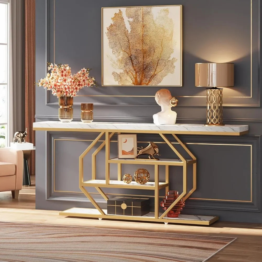 70.9 inch Extra Long Console Table,Modern Gold Sofa Table Behind Couch with Storage,4 Tier Entryway Accent Table for Living Room 4