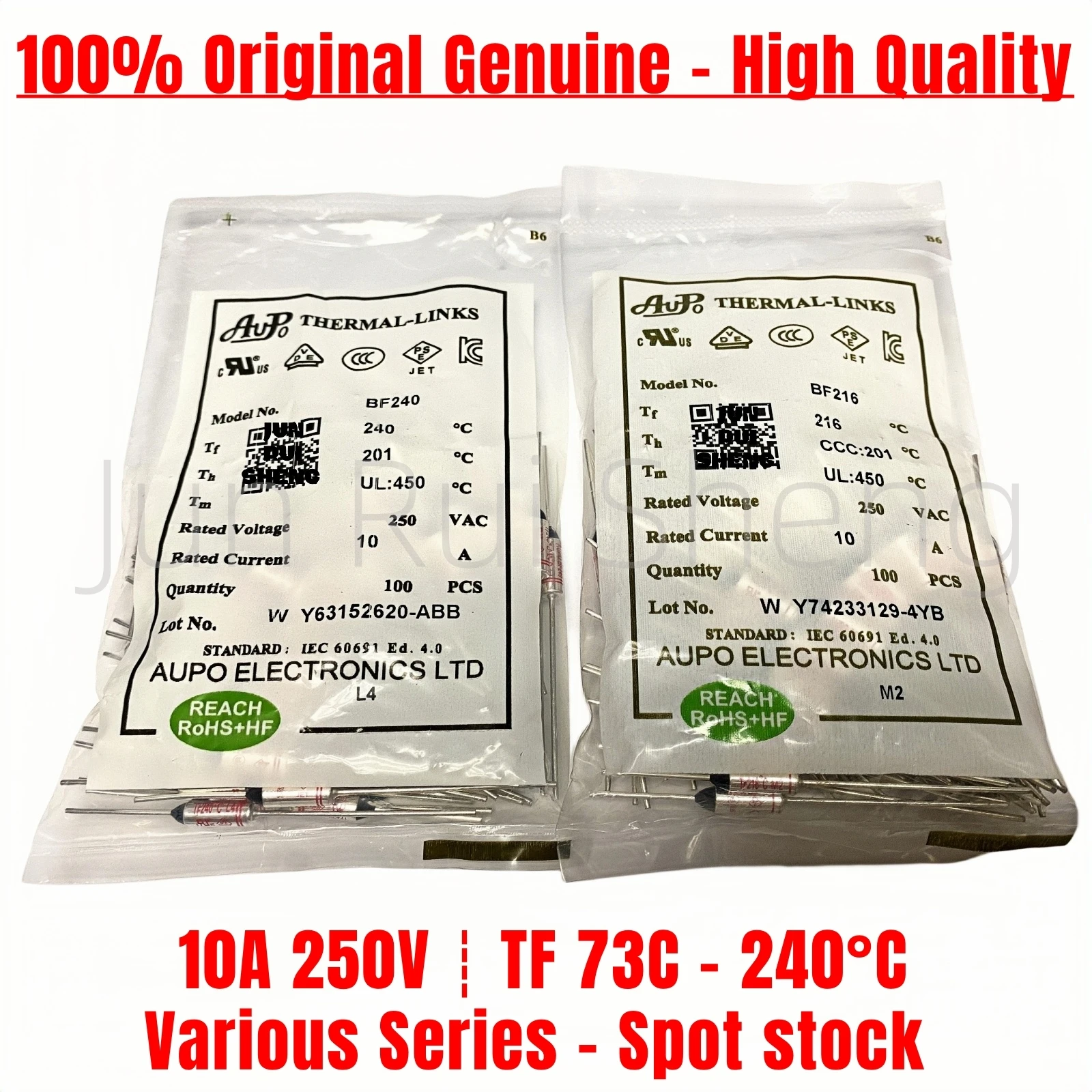 Glass Fuse Kit 10PCS AUPO Temperature Fuse BF 184C BF184 10A BF184-X 16A 250V BF184-i 15A 125V TF 184 Celsius Degrees Pellet TCO Thermal Fusing