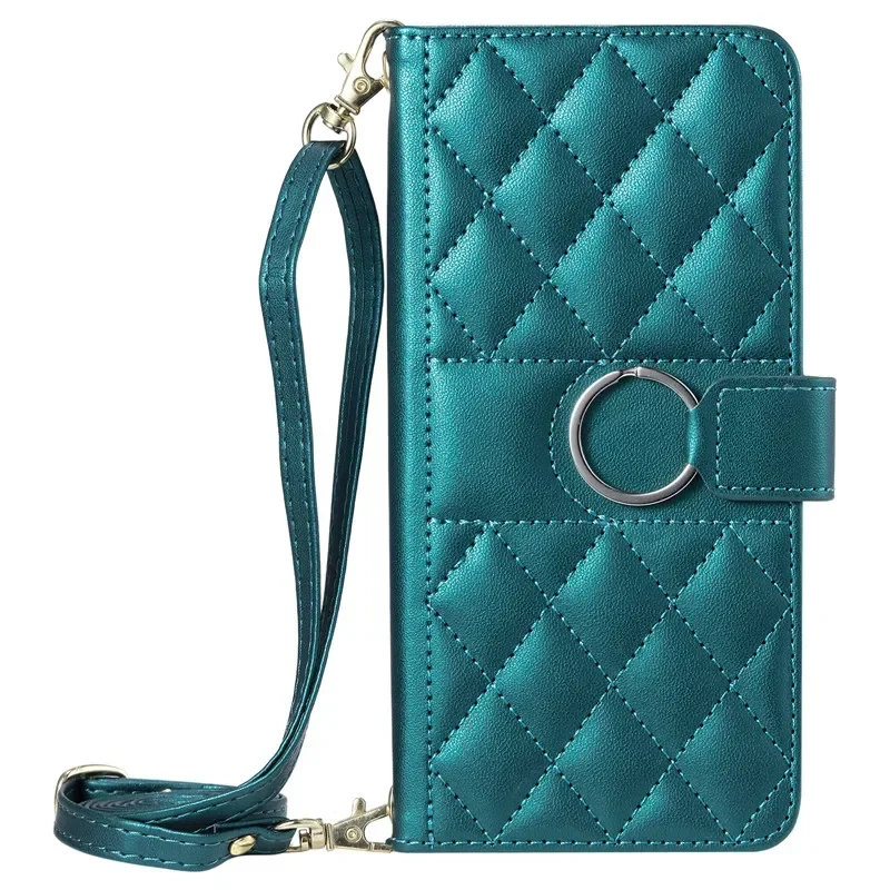Elegant Long Hanging Rope PU Leather Flip Wallet Phone Case Cover