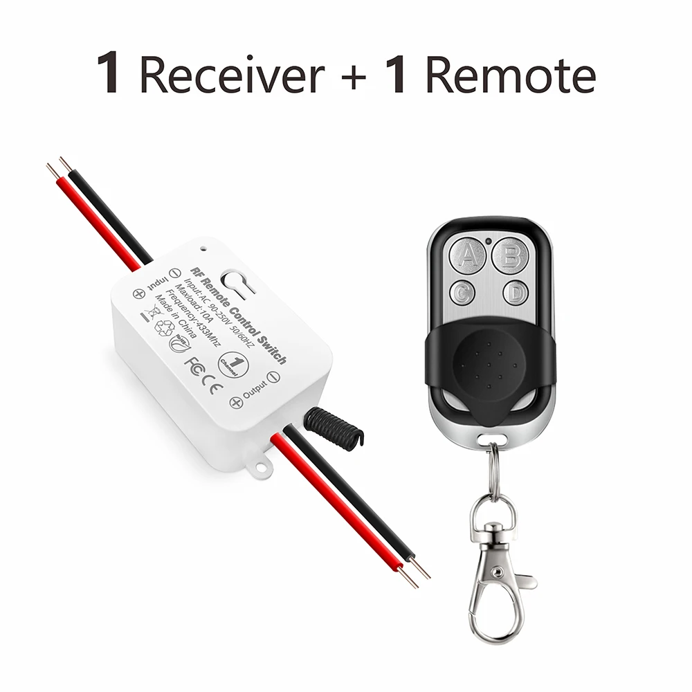 Interruptor De Luz Inalámbrico - Kit Con Mando A Distancia 50m, Receptor 10A, Fácil Instalación Sin Obras (Hasta 1500W)