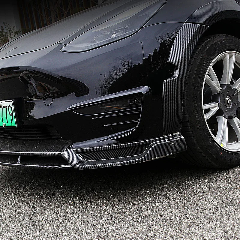 Tesla Model Y ABS Black Carbon Fog Lamps Shade Car Front Fog Light Hoods Eyebrow Eye Wind Knife Cover Trim car accessories