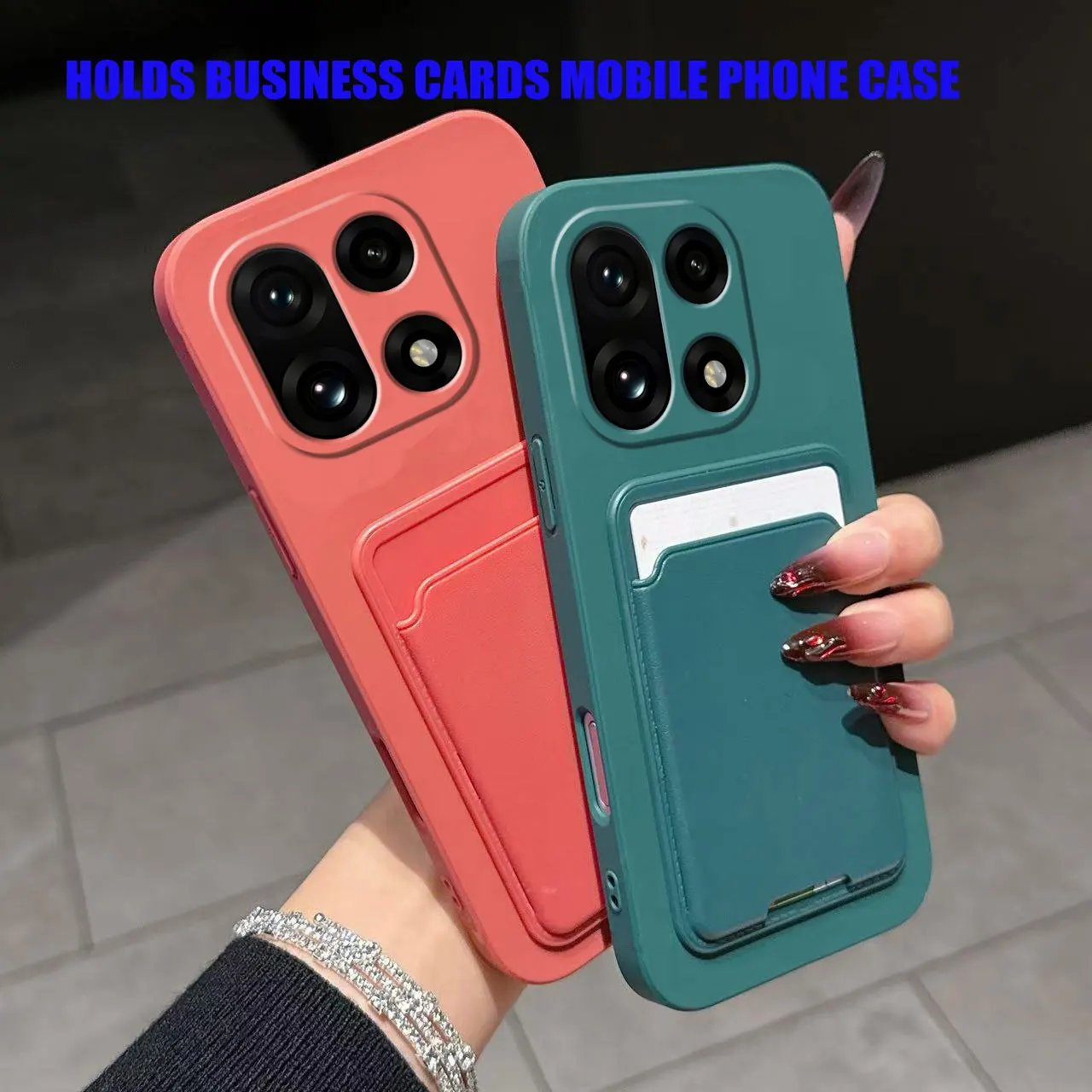 Liquid Silicone Card Holder Phone Case with Shockproof Back Pocket Wallet