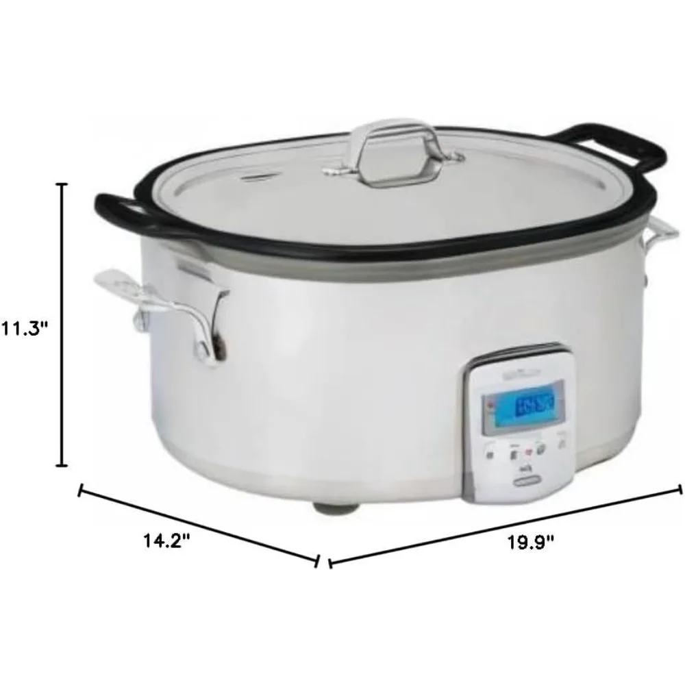 Stainless Steel Electric Slow Cooker 7 Quart, Aluminum Insert, Programmable LCD Screen Digital Timer, Silver