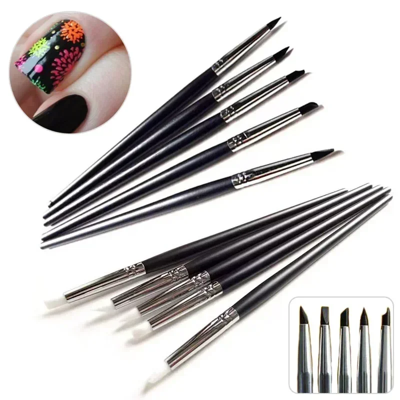 5Pcs/Set Silicone Nail Art Pen Brush UV Gel Polish Tip 3D Image DIY Dotting Polish Brushes Sculpture Pen DIY Manicure Tool 2