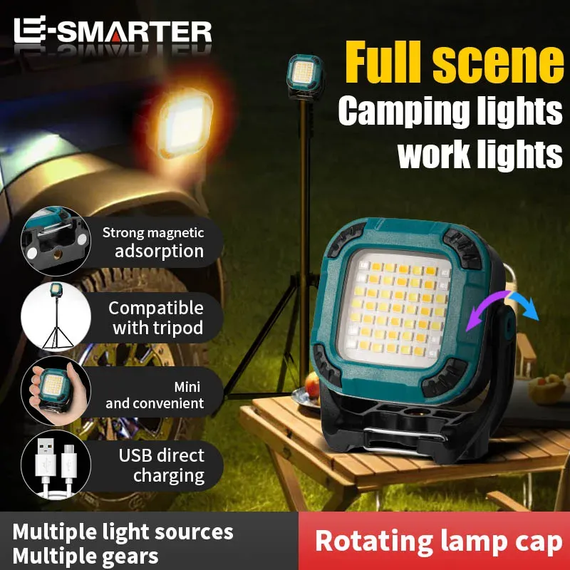 LED Camping Flashlight Portable Floodlight Type-C Rechargeable Cordless Emergency Light Camping Torch for Outdoor Indoor