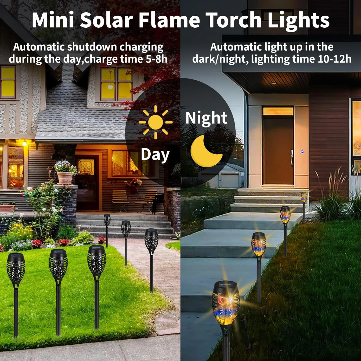 Solar Torch Lights 2/4/6/8/12 Pack with Colorful Flickering Flame Light Waterpro