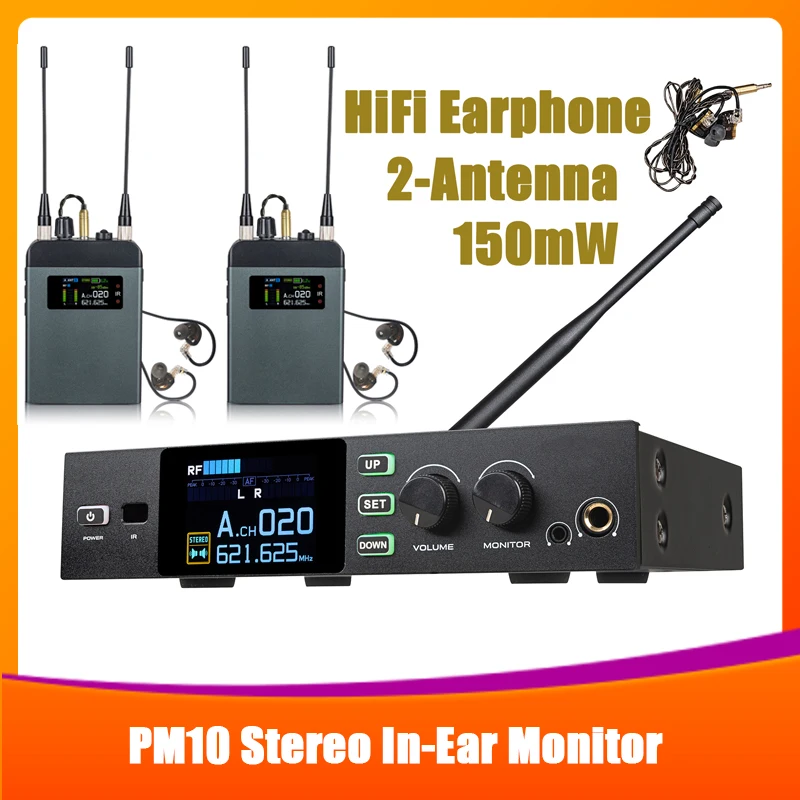 Leicozic PM10 Mono / Stereo Wireless In Ear Monitoring System True Diversity 500/600Mhz Metal 150M 2x150mW Left/Right Panning wireless ear monitoring system