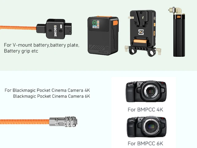 ZGCINE D-Tap To Lemo 2Pin Power Cable - 60cm Orange Braided Cable For RED/ARRI/SONY Cameras