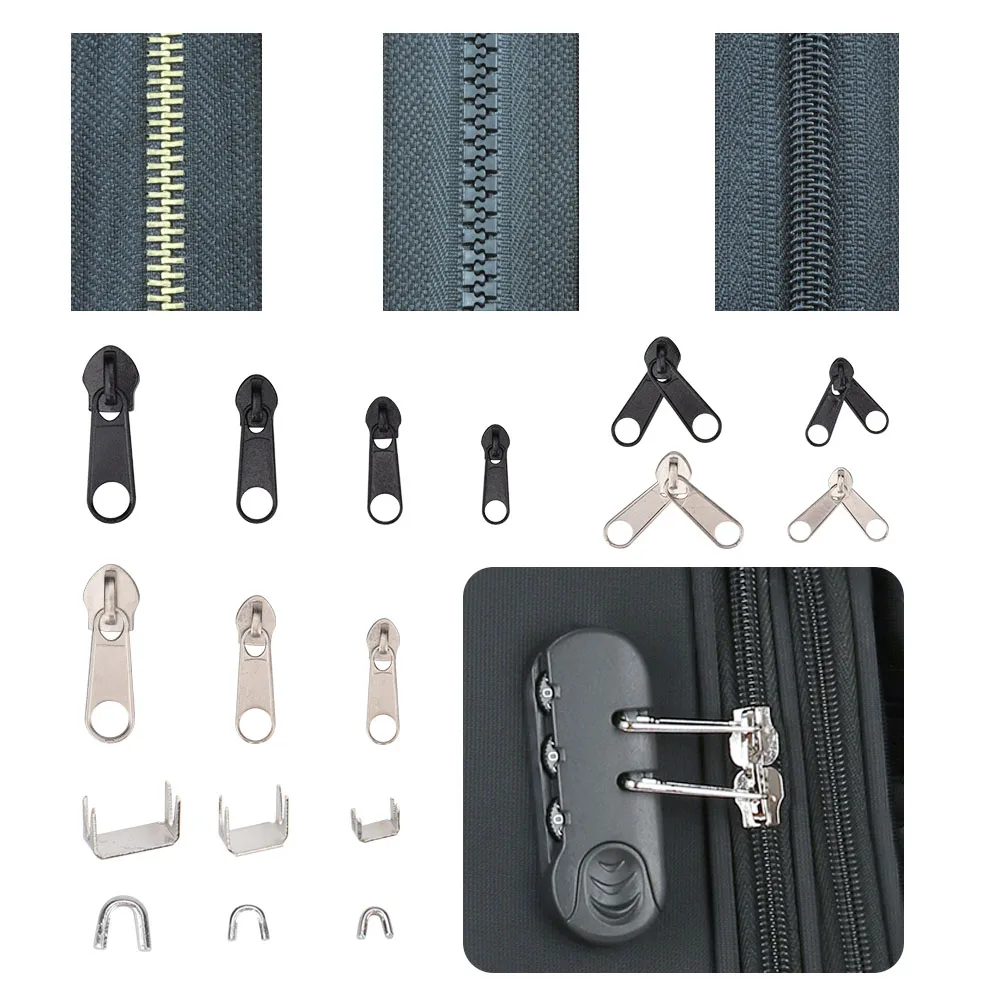 Zipper Repair Kit 197pcs/kit Replacement Zipper Head Slider Set with Top Cutting Pliers Box For Clothing Luggage