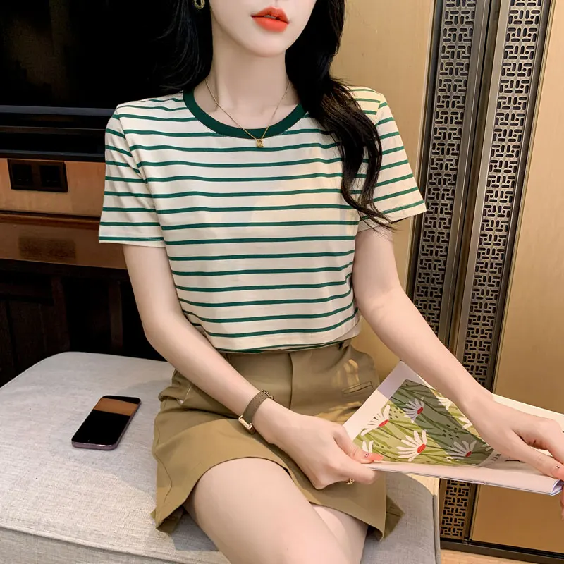 Summer Maternity Striped Breastfeeding T-shirts O-Neck Cotton T