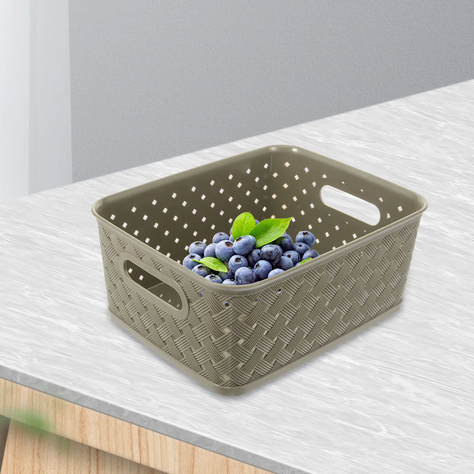 손잡이가 있는 3Pcs 보관 바구니 짠 플라스틱 주최자 홈 오피스 주방 욕실을 위한 다목적 데스크탑 잡화 컨테이너
