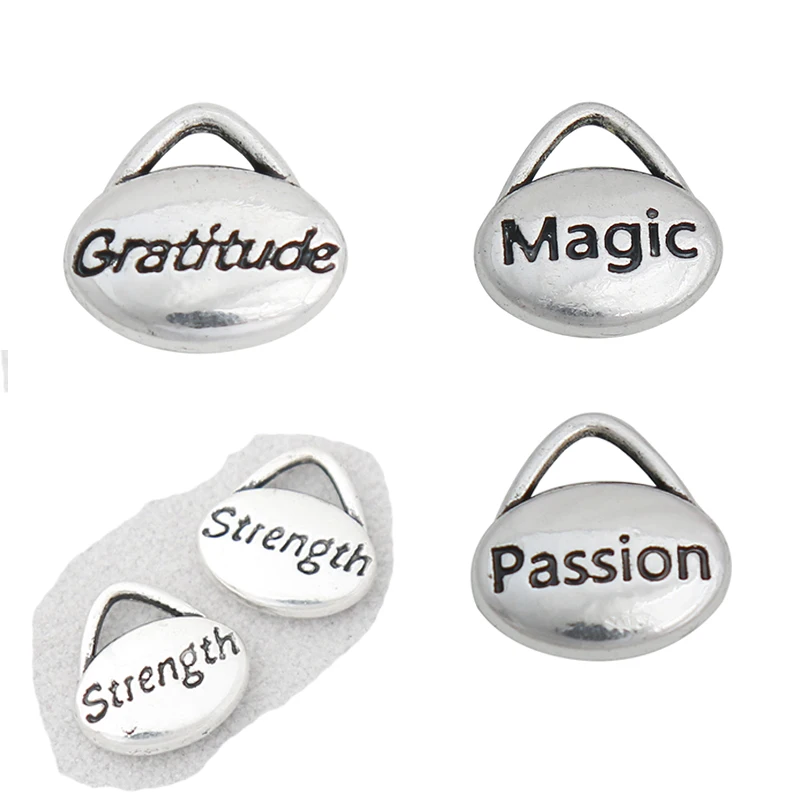 

Fashion Alloy Oval Gratitude Strength Magic Passion Letter Charms 11*11mm 50pcs