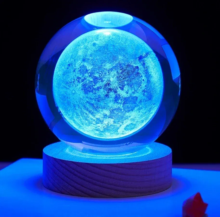 3D Cystal Ball Decoration Planetary with LED Wooden Base Laser Engraved Solar System Globe Birthday Gift Fairy Lights