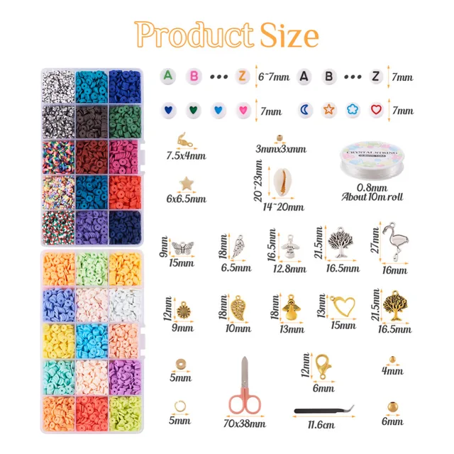 Kit de perles plates Heishi en argile, 2933 pièces, pour Bracelets et  colliers faits à la main