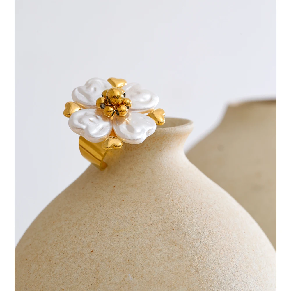 Yhpup Ring Stainless Steel Imitation Pearls