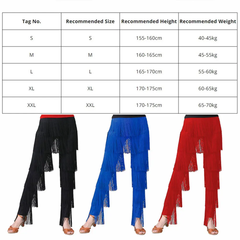 Dance Pants Womens Dancewear Elastic Waistband Tassel Latin Dance Tango Cha-Cha Performance Costume Tiered Fringed Trousers