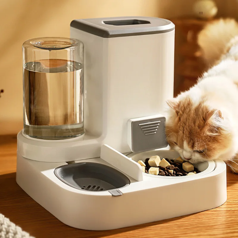 

2.2L Cat Automatic Feeder Water Dispense Large Capacity Dog Food Container Drinking Water Bowl With Ceramic Stainless Steel Bowl