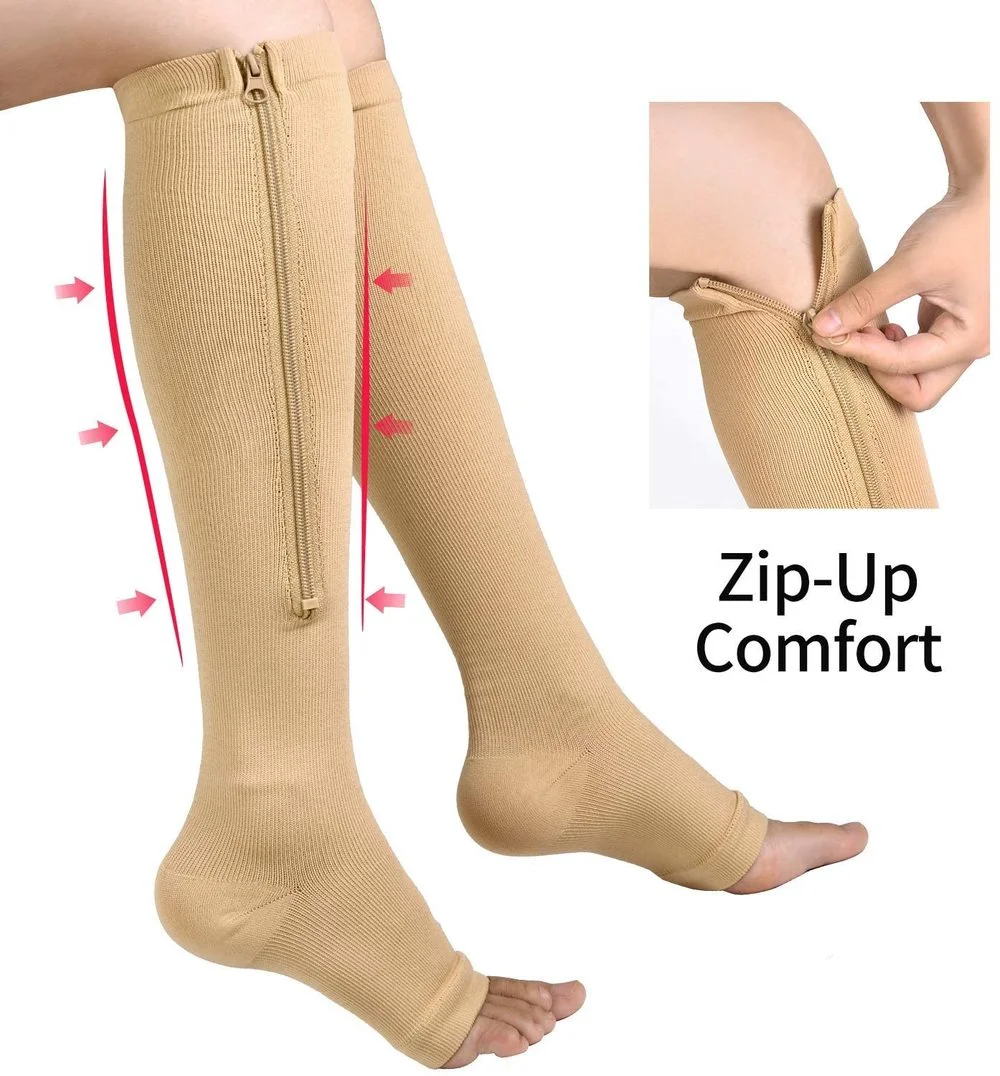 Zipper Compression Socks Calf Knee High Stocking Open Toe Compression Socks  For Walking Runnng Hiking And Sports Use