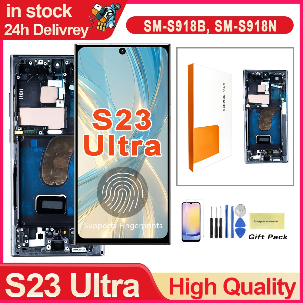 6.67'' OLED S23 Ultra Display Screen For Samsung Galaxy S23 Ultra S918B/DS LCD Display Digital Touch Screen With Frame Assembly