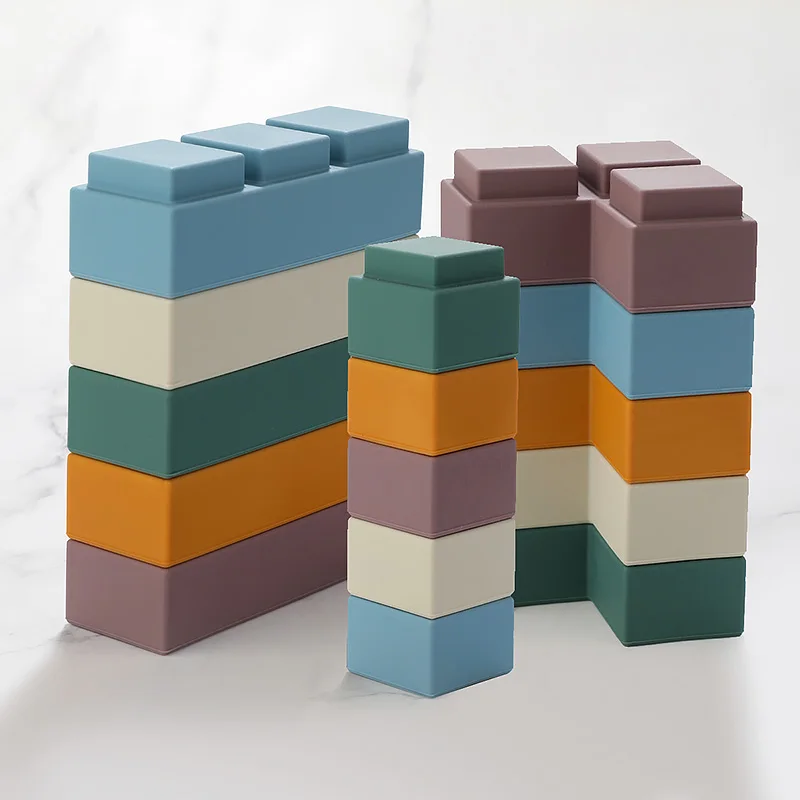 5pcs Baby Toy Soft Building Blocks Silicone Stacking Blocks Rubber Teethers Montessori Toy Silicone Construction