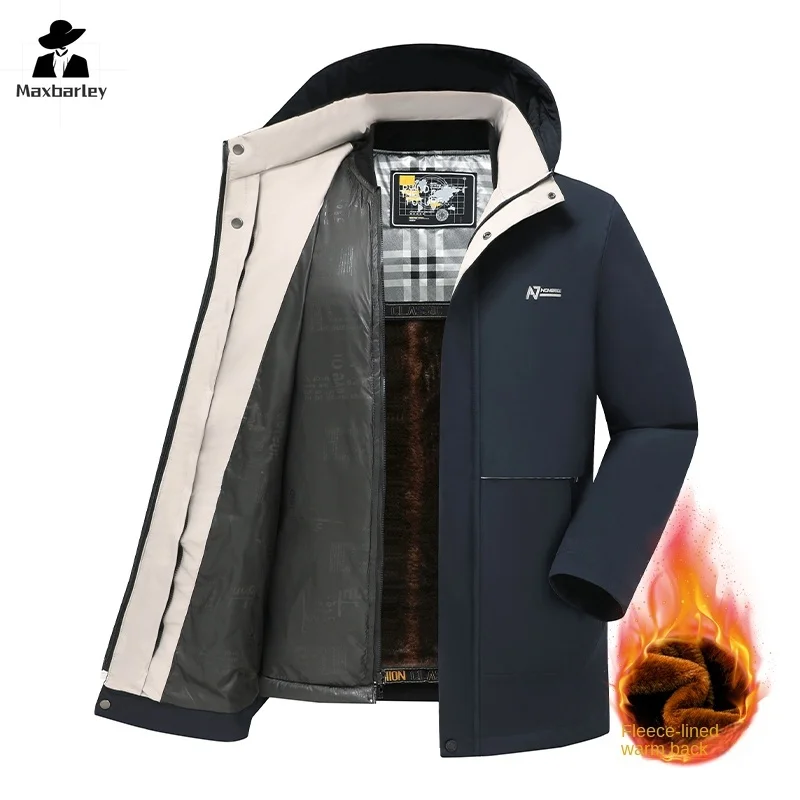 winter New Men's Jacket Detachable Thickened Lamb Wool Lined Hooded Fashion Warm Parka Men's Brand Clothing Business Padded Coat