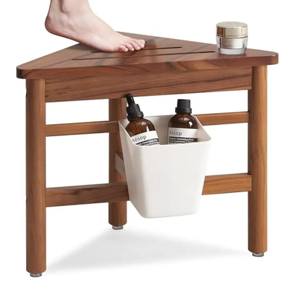 

Teak Wood Triangle Corner Shower Stool Waterproof Bathroom Bench Storage Box Gift Idea Eco-Friendly Portable Foot Rest Spa Bath
