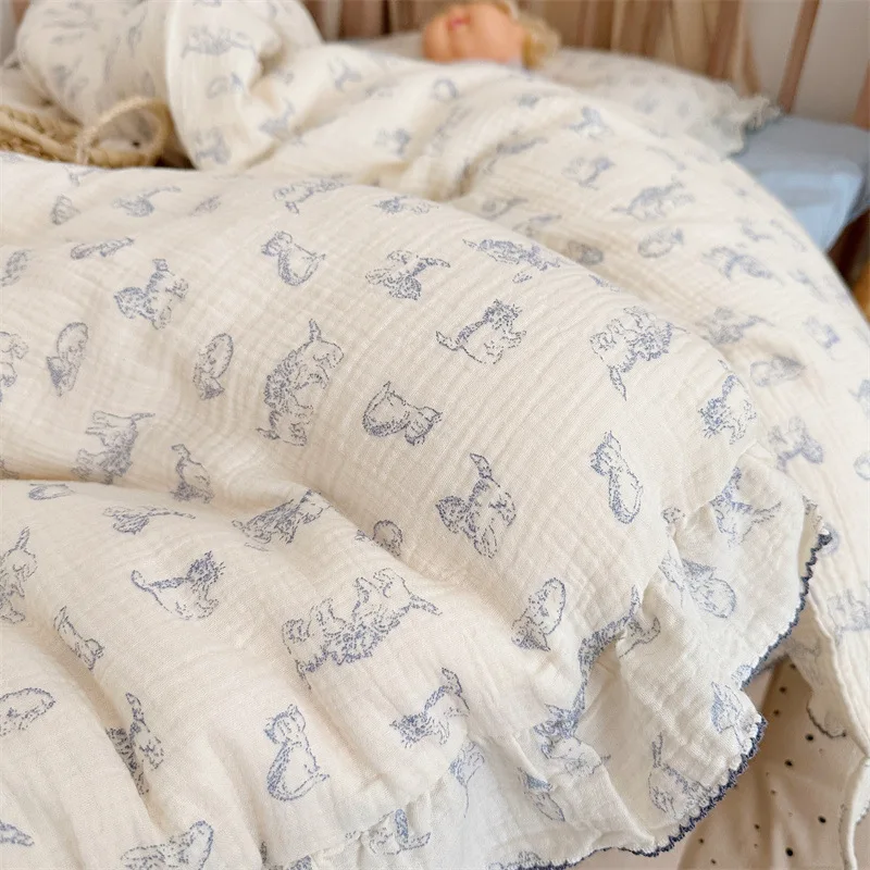 Cotton Muslin Duvet Cover Set for Nursery & Kids' Room Cute Cat Duvet Cover and Pillowcase Set for Childrens