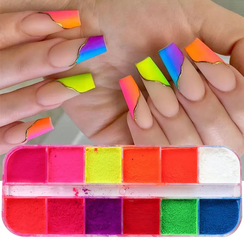 Neon Pigment Phosphor Nail Glitter Luminous Glow In The Dark Dipping Dust Chrome Powder UV Gel Polish Manicure Nail Decorations