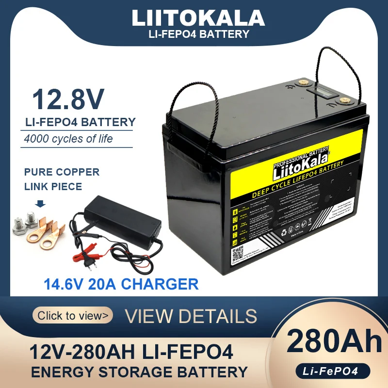 

LiitoKala 12.8V 280Ah LiFePO4 battery pack with 12V 4s BMS For RV Campers Golf Cart Off-Road Solar Wind 14.6v Charger Tax Free