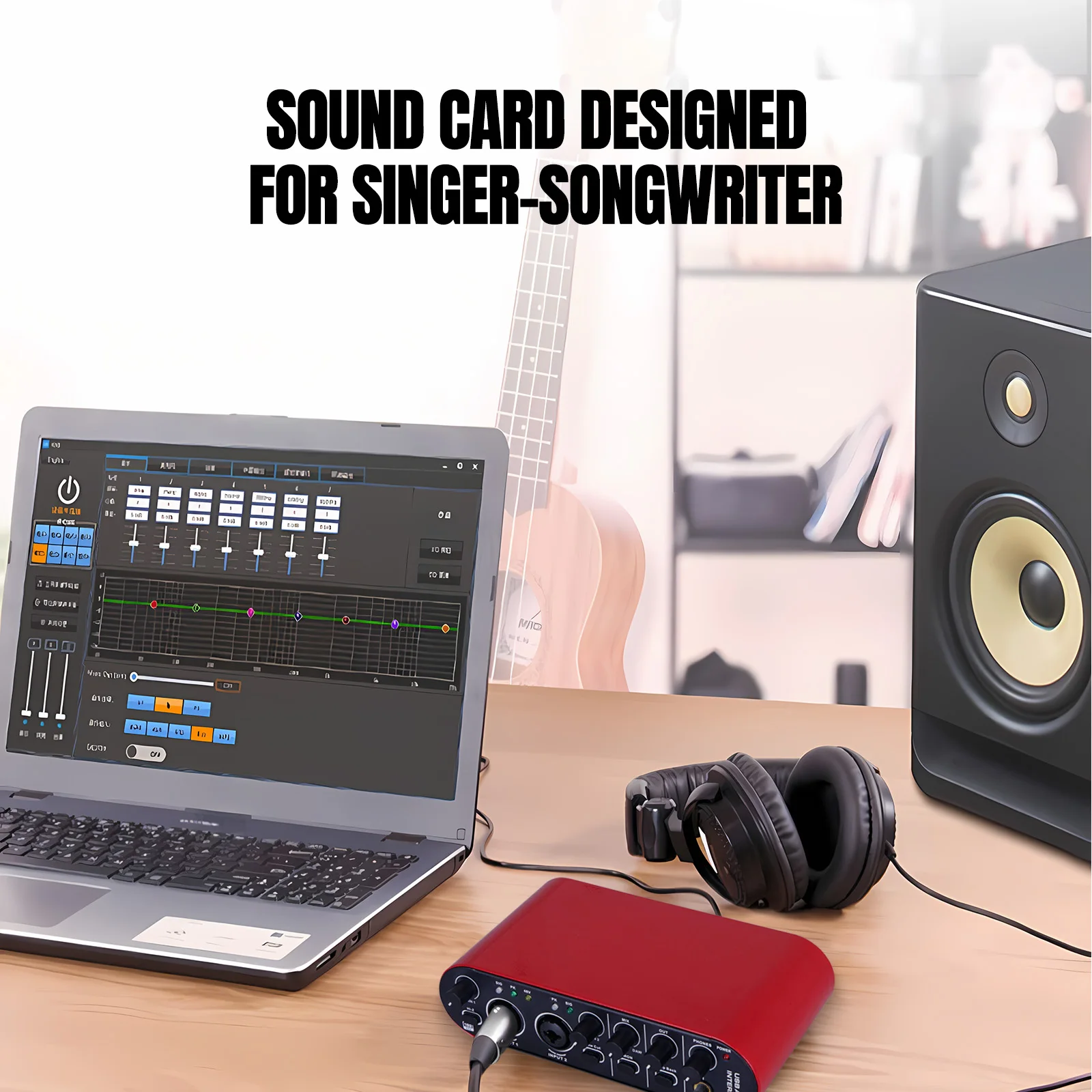 Audio interface 24bit/192 kHz + 48V phantom power supply for recording podcasts and streaming ultra-low latency noise free