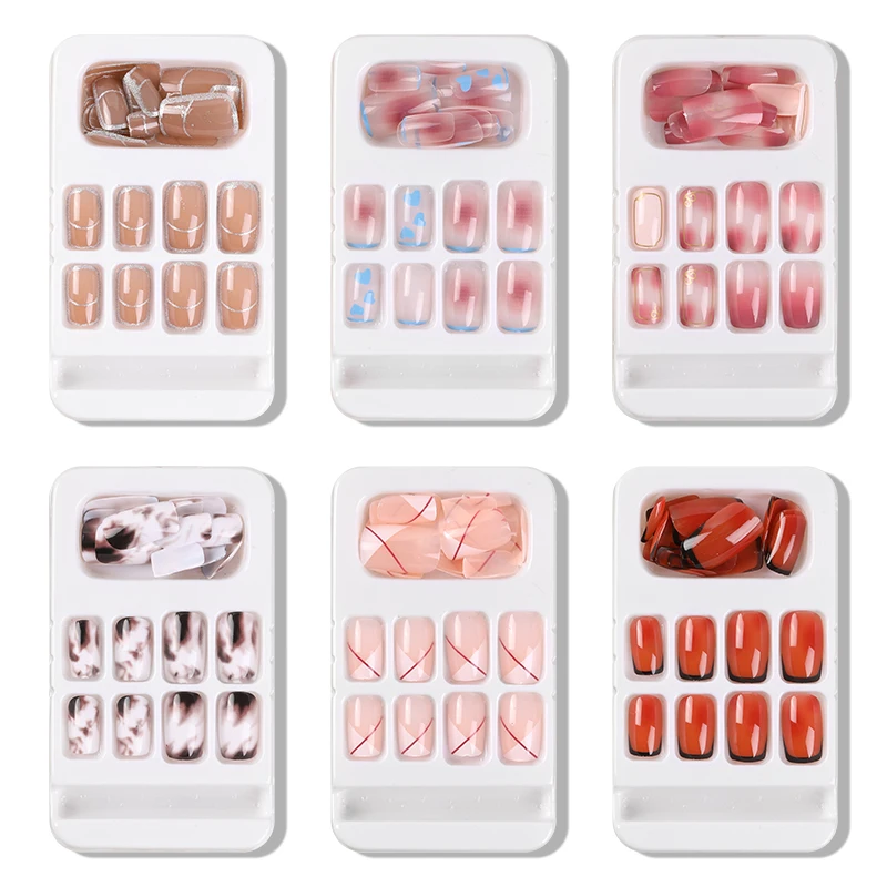 

PINPAI 24Pcs/Box Design Fake Nails Kit Reusable Press On Artificial False Nails Full Cover Manicure Nail Art Tips With Sticker