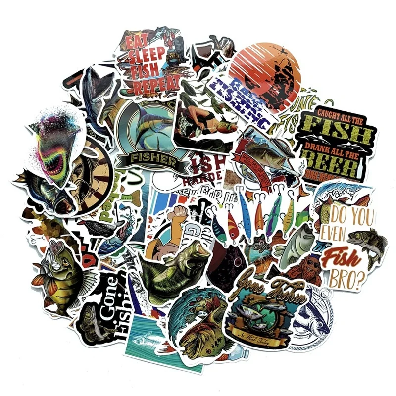 

5Sets=325PCS Fishing PVC Stickers Go Fishing Trolley Car Skateboard Refrigerator Stickers