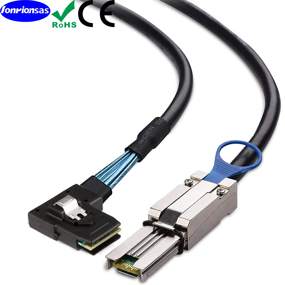 LONRIONSAS # Mini SAS SFF-8088 to SFF-8087 кабель с левым углом, внешний 26Pin для внутреннего 36Pin Hybrid SAS2.0 6Gbps для DataCenter