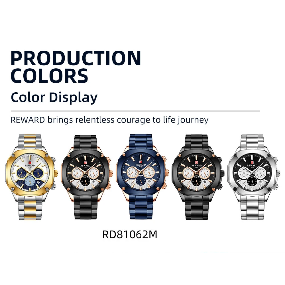 2022 New REWARD Men Watches Multifunction Business Quartz Wristwatch Solid Stainless Steel Wrist Watch Gift for Husband Brother