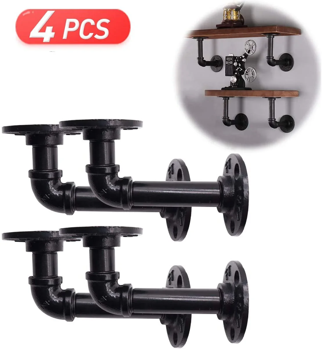 Supports D'étagère Industriels En Fer Noir - Lot De 2 - Style Flottant - Neuf
