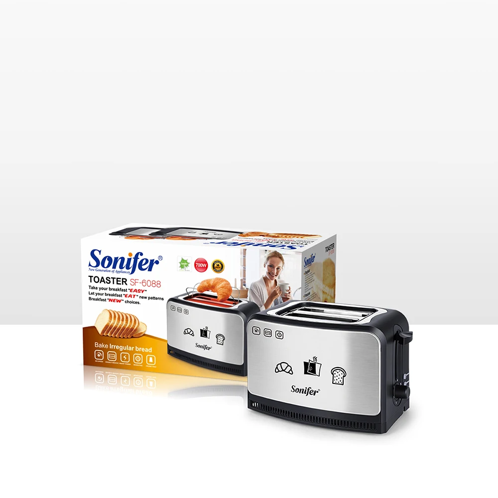 1 Pcs Plug-In Sonifer Toaster Model Sf-6088 2 Pieces Cool Touch Toaster 3 Functions: Defrost, Reverse Heating, Canceling 7 Degrees for Brown Control, Automatic Pop-Up and Automatic Pop-Up, Sliding Debris Tray