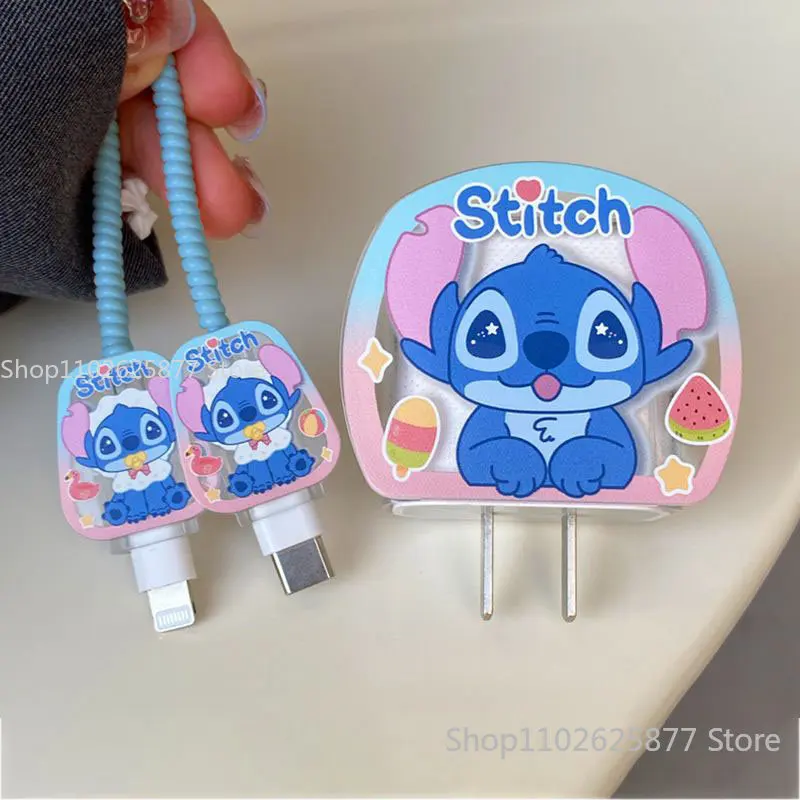 Disney Stitch Linabell Stellalou Charger Cavo Dati Cover Protettiva Per Iphone 14 Pro Max 18/20W Soft Glue Shell Corda Di Avvolgimento