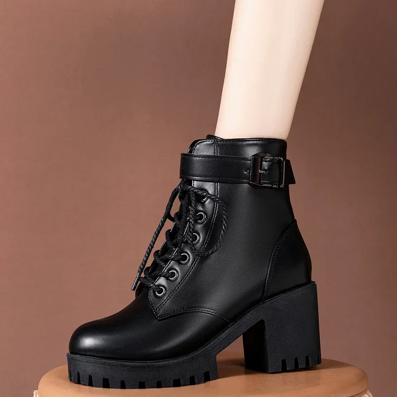 Women's Boots 2022 New Lace Up Boots for Women Fashion Knight Boots Women Round Head Chunky Heel Boots Female