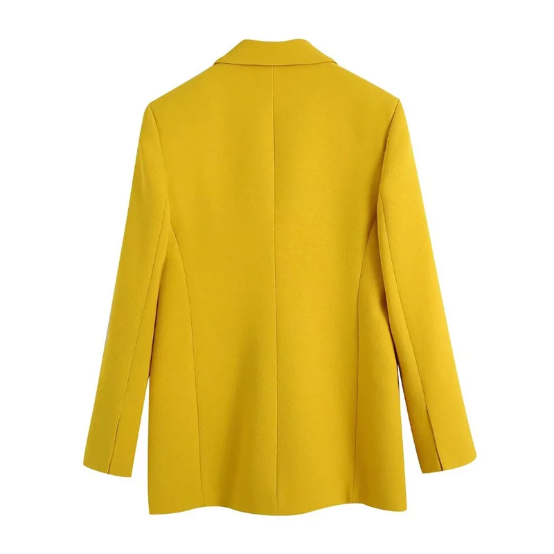 PUWD Yellow Women V Neck One Breasted Solid Blazer 2022 Spring Fashion Ladies Office Lady Casual Blazer Female Long Sleeve Suit dressy pant suits to wear to a wedding