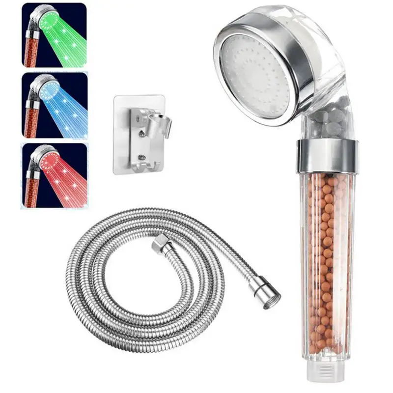 

LED Shower Head Color Changing Water Saving Shower Heads LED Shower Heads High Pressure Hydraulic Turbine Generator Filter Beads