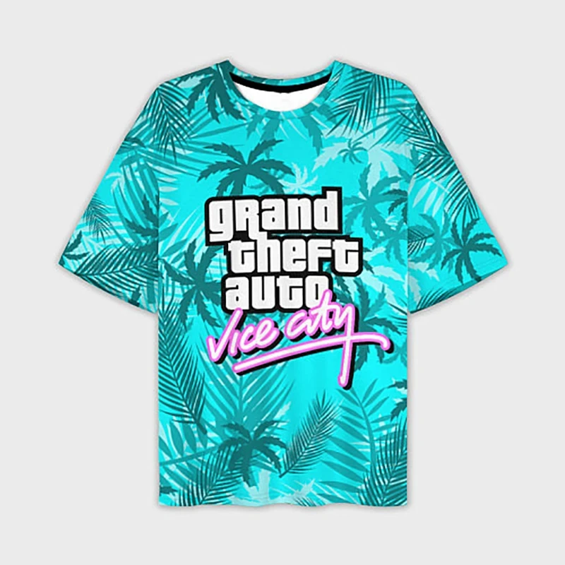 

Game Grand Theft Auto VI 3d Printed Men's T-Shirt Sin City Casual Street Fashion Oversized Beach Casual Harajuku Short Sleeve