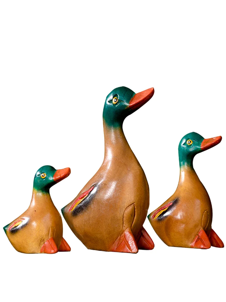 

Wood Carving Crafts Duck Small Ornaments Creative Ping An Xi Le Living Room TV Cabinet Table Decorations